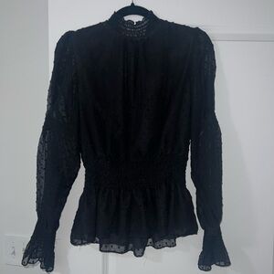 Do+Be Black Mock Neck Puff Blouse